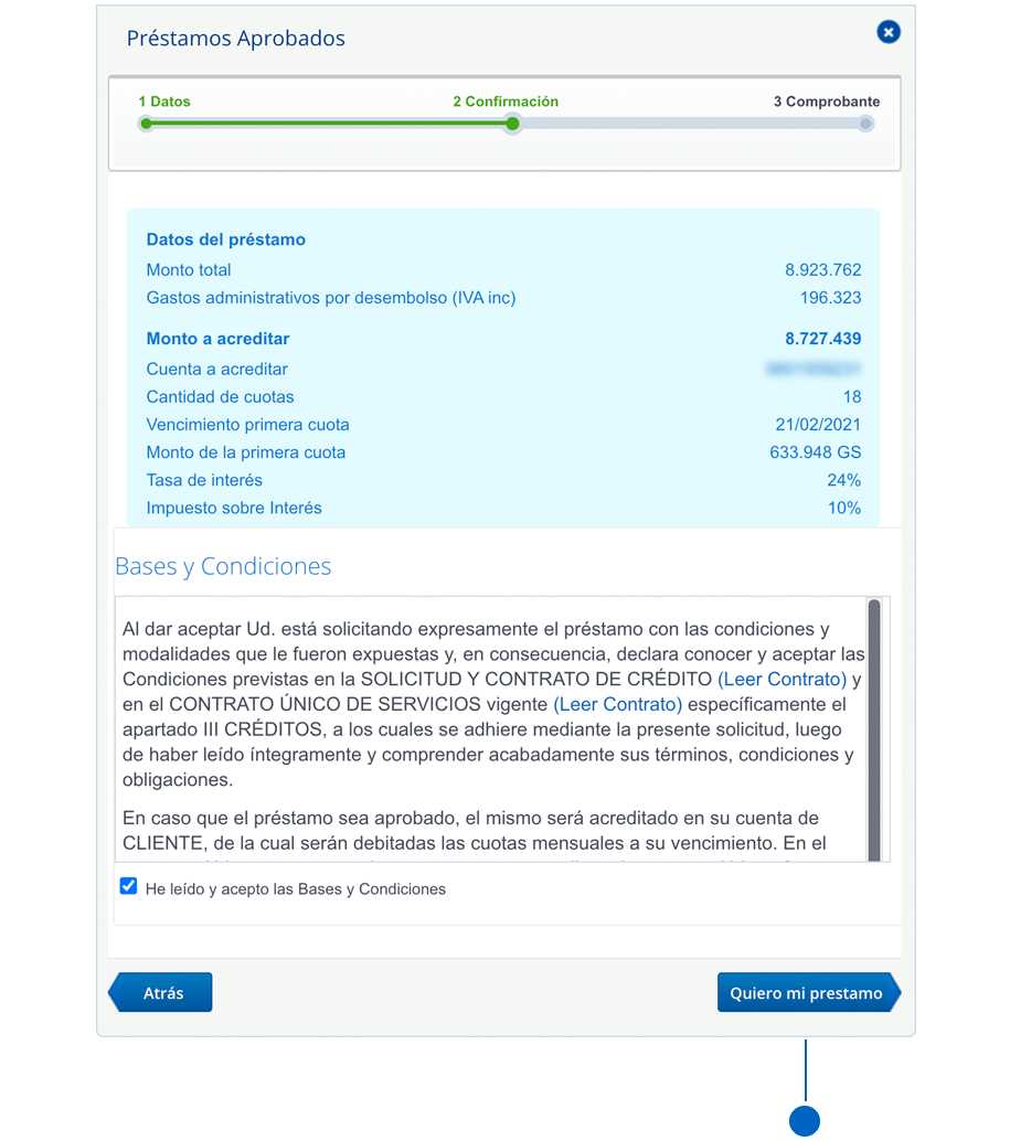 Préstamo al instante - Paso 3 Home Banking